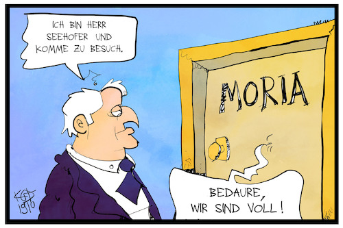 Cartoon: Seehofer in Moria (medium) by Kostas Koufogiorgos tagged karikatur,koufogiorgos,illustration,cartoon,seehofer,lesbos,moria,besuch,flüchtlingslager,asyl,mittelmeer,insel,griechenland,karikatur,koufogiorgos,illustration,cartoon,seehofer,lesbos,moria,besuch,flüchtlingslager,asyl,mittelmeer,insel,griechenland