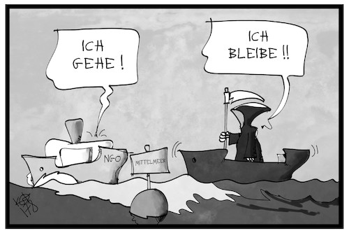 Cartoon: Seenotretter (medium) by Kostas Koufogiorgos tagged karikatur,koufogiorgos,illustration,cartoon,mittelmeer,ngo,schiff,rettung,flüchtlinge,tod,sensenmann,karikatur,koufogiorgos,illustration,cartoon,mittelmeer,ngo,schiff,rettung,flüchtlinge,tod,sensenmann