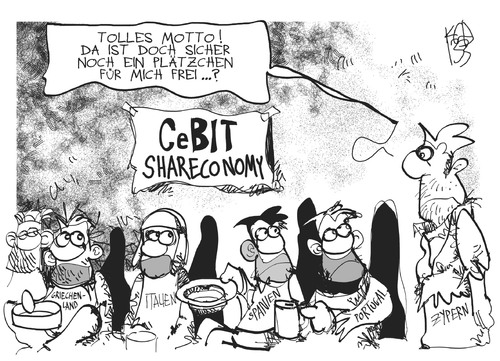 Cartoon: Shareconomy (medium) by Kostas Koufogiorgos tagged shareconomy,cebit,europa,schulden,krise,zypern,armut,krisenstaaten,wirtschaft,karikatur,kostas,koufogiorgos,shareconomy,cebit,europa,schulden,krise,zypern,armut,krisenstaaten,wirtschaft,karikatur,kostas,koufogiorgos