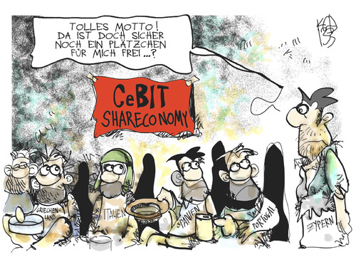 Cartoon: Shareconomy (medium) by Kostas Koufogiorgos tagged shareconomy,cebit,europa,schulden,krise,zypern,armut,krisenstaaten,wirtschaft,karikatur,kostas,koufogiorgos,shareconomy,cebit,europa,schulden,krise,zypern,armut,krisenstaaten,wirtschaft,karikatur,kostas,koufogiorgos