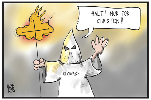 Cartoon: Slowakei (medium) by Kostas Koufogiorgos tagged karikatur,koufogiorgos,cartoon,illustration,slowakei,ku,klux,klan,rassismus,kreuz,christen,religion,diskriminierung,politik,flüchtlinge,karikatur,koufogiorgos,cartoon,illustration,slowakei,ku,klux,klan,rassismus,kreuz,christen,religion,diskriminierung,politik,flüchtlinge