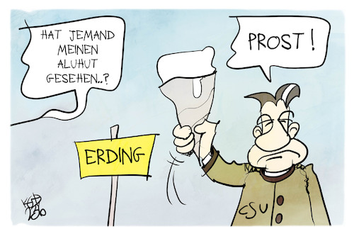 Cartoon: Söder in Erding (medium) by Kostas Koufogiorgos tagged karikatur,koufogiorgos,erding,bier,aluhut,querdenker,söder,karikatur,koufogiorgos,erding,bier,aluhut,querdenker,söder