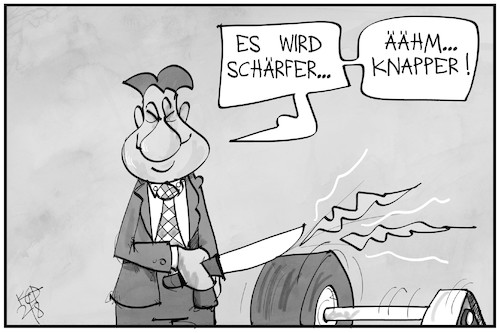 Cartoon: Söder stichelt gegen die CDU (medium) by Kostas Koufogiorgos tagged karikatur,koufogiorgos,illustration,cartoon,söder,messer,wahlkampf,schärfen,knapp,karikatur,koufogiorgos,illustration,cartoon,söder,messer,wahlkampf,schärfen,knapp