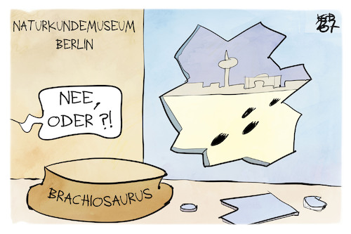 Cartoon: Sommer in Berlin (medium) by Kostas Koufogiorgos tagged karikatur,koufogiorgos,sommerloch,berlin,brachiosaurus,naturkundemuseum,karikatur,koufogiorgos,sommerloch,berlin,brachiosaurus,naturkundemuseum