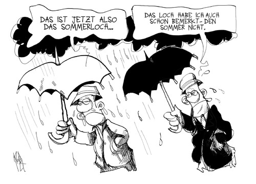 Cartoon: Sommerloch (medium) by Kostas Koufogiorgos tagged sommerloch,politik,wetter,regen,karikatur,kostas,koufogiorgos