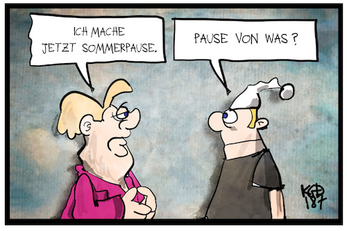 Cartoon: Sommerpause (medium) by Kostas Koufogiorgos tagged karikatur,koufogiorgos,illustration,cartoon,sommerpause,merkel,michel,regierung,arbeit,politik,demokratie,karikatur,koufogiorgos,illustration,cartoon,sommerpause,merkel,michel,regierung,arbeit,politik,demokratie