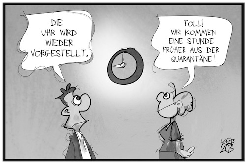 Cartoon: Sommerzeit (medium) by Kostas Koufogiorgos tagged karikatur,koufogiorgos,illustration,cartoon,sommerzeit,uhr,umstellen,quarantäne,verkürzt,corona,pandemie,karikatur,koufogiorgos,illustration,cartoon,sommerzeit,uhr,umstellen,quarantäne,verkürzt,corona,pandemie