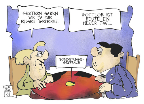 Cartoon: Sondierungsgespräche (medium) by Kostas Koufogiorgos tagged spd,cdu,sondierung,koalition,einheit,karikatur,koufogiorgos,spd,cdu,sondierung,koalition,einheit,karikatur,koufogiorgos