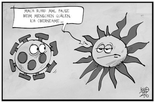 Cartoon: Sonne und Corona (medium) by Kostas Koufogiorgos tagged karikatur,koufogiorgos,illustration,cartoon,menschen,quälen,corona,hitzewelle,virus,pandemie,karikatur,koufogiorgos,illustration,cartoon,menschen,quälen,corona,hitzewelle,virus,pandemie