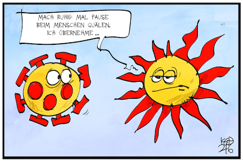 Cartoon: Sonne und Corona (medium) by Kostas Koufogiorgos tagged karikatur,koufogiorgos,illustration,cartoon,menschen,quälen,corona,hitzewelle,virus,pandemie,karikatur,koufogiorgos,illustration,cartoon,menschen,quälen,corona,hitzewelle,virus,pandemie