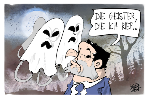 Cartoon: Spahns Maskengeister (medium) by Kostas Koufogiorgos tagged karikatur,koufogiorgos,spahn,maske,geist,goethe,maskenaffäre,karikatur,koufogiorgos,spahn,maske,geist,goethe,maskenaffäre