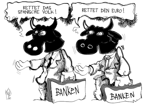 Cartoon: Spanien (medium) by Kostas Koufogiorgos tagged europa,euro,schulden,krise,spanien,bank,rettungsschirm,wirtschaft,stier,geld,kredit,karikatur,kostas,koufogiorgos,europa,euro,schulden,spanien,bank,rettungsschirm