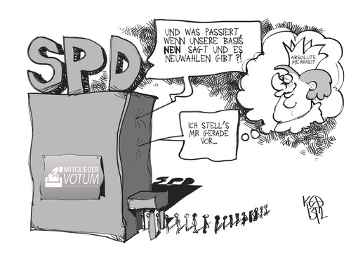 Cartoon: SPD-Mitgliederentscheid (medium) by Kostas Koufogiorgos tagged spd,basis,votum,mitgliederentscheid,merkel,politik,groko,regierung,karikatur,koufogiorgos,spd,basis,votum,mitgliederentscheid,merkel,politik,groko,regierung,karikatur,koufogiorgos