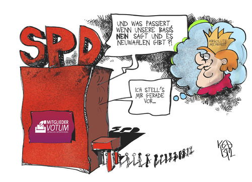 Cartoon: SPD-Mitgliederentscheid (medium) by Kostas Koufogiorgos tagged spd,basis,votum,mitgliederentscheid,merkel,politik,groko,regierung,karikatur,koufogiorgos,spd,basis,votum,mitgliederentscheid,merkel,politik,groko,regierung,karikatur,koufogiorgos