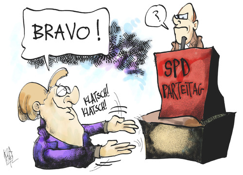 Cartoon: SPD-Parteitag (medium) by Kostas Koufogiorgos tagged koufogiorgos,kostas,karikatur,bundestag,wahl,spd,parteitag,kandidat,kanzler,steinbrück,merkel,merkel,steinbrück,kanzler,kandidat,parteitag,spd,wahl,bundestag,karikatur,kostas,koufogiorgos