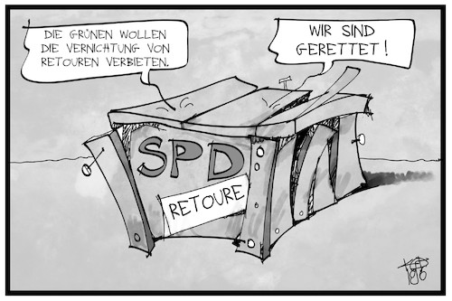 Cartoon: SPD-Retoure (medium) by Kostas Koufogiorgos tagged karikatur,koufogiorgos,illustration,cartoon,spd,retoure,partei,sozialdemokraten,online,handel,versand,paket,wirtschaft,politik,karikatur,koufogiorgos,illustration,cartoon,spd,retoure,partei,sozialdemokraten,online,handel,versand,paket,wirtschaft,politik