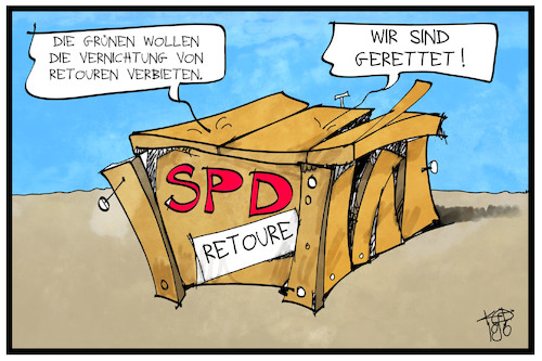 Cartoon: SPD-Retoure (medium) by Kostas Koufogiorgos tagged karikatur,koufogiorgos,illustration,cartoon,spd,retoure,partei,sozialdemokraten,online,handel,versand,paket,wirtschaft,politik,karikatur,koufogiorgos,illustration,cartoon,spd,retoure,partei,sozialdemokraten,online,handel,versand,paket,wirtschaft,politik