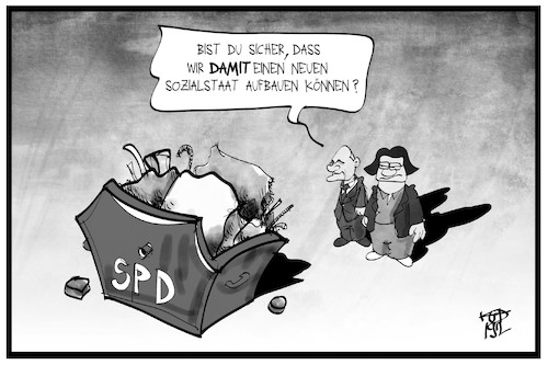 Cartoon: SPD-Sozialstaat (medium) by Kostas Koufogiorgos tagged karikatur,koufogiorgos,illustration,cartoon,spd,sozialstaat,partei,neubau,umbau,ruine,sozialdemokraten,karikatur,koufogiorgos,illustration,cartoon,spd,sozialstaat,partei,neubau,umbau,ruine,sozialdemokraten