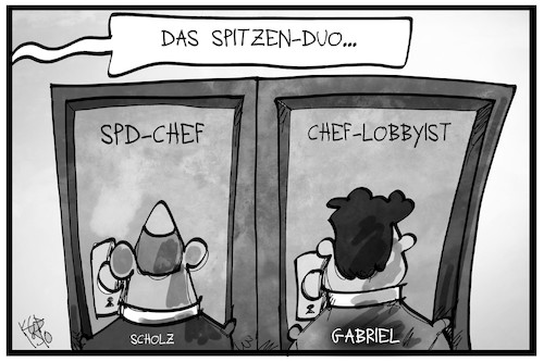 Cartoon: SPD-Spitzenduo (medium) by Kostas Koufogiorgos tagged karikatur,koufogiorgos,illustration,cartoon,spd,scholz,gabriel,lobbyismus,vda,sozialdemokraten,vorsitz,chef,karikatur,koufogiorgos,illustration,cartoon,spd,scholz,gabriel,lobbyismus,vda,sozialdemokraten,vorsitz,chef