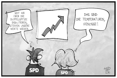 Cartoon: SPD-Umfrage (medium) by Kostas Koufogiorgos tagged karikatur,koufogiorgos,illustration,cartoon,spd,umfrage,hitze,doppelspitze,partei,vorstand,politik,karikatur,koufogiorgos,illustration,cartoon,spd,umfrage,hitze,doppelspitze,partei,vorstand,politik