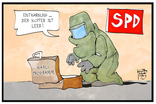 Cartoon: SPD-Wahlprogramm (medium) by Kostas Koufogiorgos tagged karikatur,koufogiorgos,illustration,cartoon,spd,wahlprogramm,koffer,bombe,bombendrohung,kampfmittelräumdienst,partei,karikatur,koufogiorgos,illustration,cartoon,spd,wahlprogramm,koffer,bombe,bombendrohung,kampfmittelräumdienst,partei