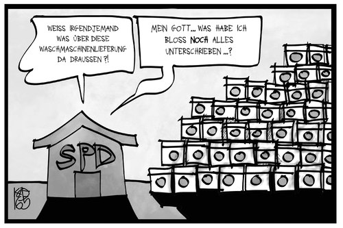 Cartoon: SPD (medium) by Kostas Koufogiorgos tagged karikatur,koufogiorgos,illustration,cartoon,spd,partei,sozialdemokraten,waschmaschine,bestellung,unterschrift,fehler,irrtum,karikatur,koufogiorgos,illustration,cartoon,spd,partei,sozialdemokraten,waschmaschine,bestellung,unterschrift,fehler,irrtum