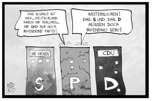 Cartoon: SPD auf der Suche (medium) by Kostas Koufogiorgos tagged karikatur,koufogiorgos,illustration,cartoon,spd,sozialdemokraten,partei,gruene,cdu,profil,suche,identität,programm,karikatur,koufogiorgos,illustration,cartoon,spd,sozialdemokraten,partei,gruene,cdu,profil,suche,identität,programm