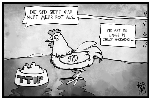 Cartoon: SPD und TTIP (medium) by Kostas Koufogiorgos tagged karikatur,koufogiorgos,illustration,cartoon,ttip,huhn,chlorhuhn,gabriel,wirtschaft,freihandelsabkommen,chlor,bad,rot,farbe,spd,politik,karikatur,koufogiorgos,illustration,cartoon,ttip,huhn,chlorhuhn,gabriel,wirtschaft,freihandelsabkommen,chlor,bad,rot,farbe,spd,politik