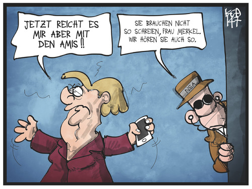 Cartoon: Spionage-Affäre (medium) by Kostas Koufogiorgos tagged politik,agent,usa,nsa,merkel,spionage,cartoon,illustration,koufogiorgos,karikatur,karikatur,koufogiorgos,illustration,cartoon,spionage,merkel,nsa,usa,agent,politik