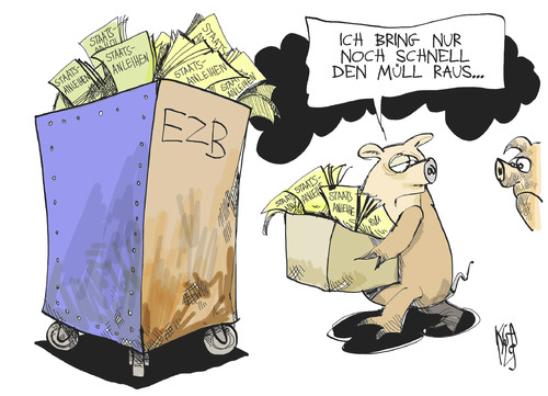 Cartoon: Staatsanleihen (medium) by Kostas Koufogiorgos tagged staatsanleihen,ezb,piigs,krisenstaat,müll,bank,europa,euro,schulden,krise,karikatur,kostas,koufogiorgos,staatsanleihen,ezb,piigs,krisenstaat,müll,bank,europa,euro,schulden,krise,karikatur,kostas,koufogiorgos