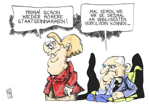 Cartoon: Staatseinnahmen (medium) by Kostas Koufogiorgos tagged kostas,karikatur,steuern,geld,staatseinnahmen,schäuble,merkel,koufogiorgos,merkel,schäuble,staatseinnahmen,geld,steuern,karikatur,kostas,koufogiorgos