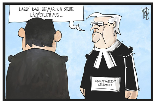 Cartoon: Steinmeier (medium) by Kostas Koufogiorgos tagged karikatur,koufogiorgos,illustration,cartoon,gabriel,steinmeier,pastor,talar,bundespräsident,amt,vorschlag,spd,kandidat,karikatur,koufogiorgos,illustration,cartoon,gabriel,steinmeier,pastor,talar,bundespräsident,amt,vorschlag,spd,kandidat