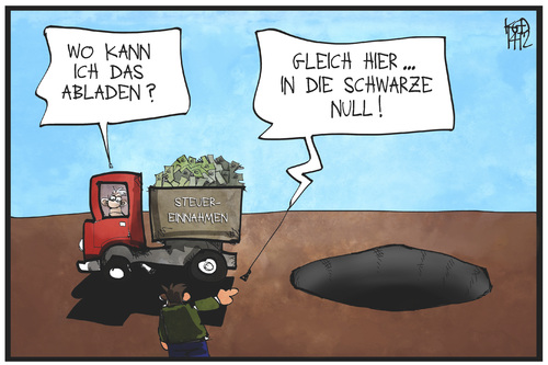 Cartoon: Steuereinnahmen (medium) by Kostas Koufogiorgos tagged karikatur,koufogiorgos,illustration,cartoon,steuern,steuereinnahmen,schwarze,null,geld,versenken,loch,wirtschaft,politik,karikatur,koufogiorgos,illustration,cartoon,steuern,steuereinnahmen,schwarze,null,geld,versenken,loch,wirtschaft,politik