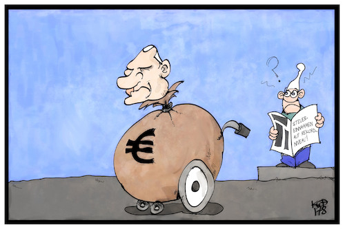 Cartoon: Steuereinnahmen (medium) by Kostas Koufogiorgos tagged karikatur,koufogiorgos,illustration,cartoon,schäuble,steuereinnahmen,deutschland,geld,finanzminister,haushalt,steuern,karikatur,koufogiorgos,illustration,cartoon,schäuble,steuereinnahmen,deutschland,geld,finanzminister,haushalt,steuern