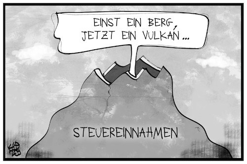 Cartoon: Steuereinnahmen (medium) by Kostas Koufogiorgos tagged karikatur,koufogiorgos,illustration,cartoon,steuereinnahmen,berg,vulkan,wirtschaft,haushalt,einbruch,karikatur,koufogiorgos,illustration,cartoon,steuereinnahmen,berg,vulkan,wirtschaft,haushalt,einbruch