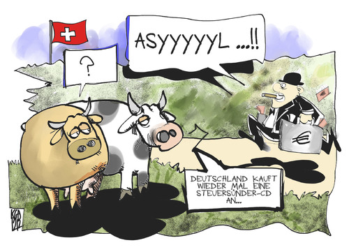 Cartoon: Steuerflucht (medium) by Kostas Koufogiorgos tagged steuer,cd,schweiz,kuh,flucht,asyl,nrw,daten,betrug,schwarzgeld,geld,wirtschaft,fiskus,karikatur,kostas,koufogiorgos,steuer,cd,schweiz,kuh,flucht,asyl,nrw,daten,betrug,schwarzgeld,geld,wirtschaft,fiskus,karikatur,kostas,koufogiorgos