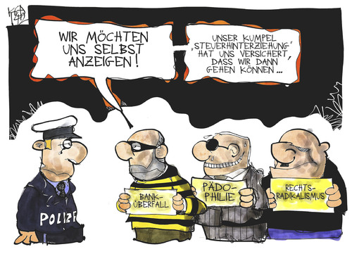 Cartoon: Steuerhinterziehung (medium) by Kostas Koufogiorgos tagged karikatur,illustration,cartoon,koufogiorgos,steuerhinterziehung,verbrechen,kriminalität,polizei,selbstanzeige,banküberfall,pädophilie,straftat,strafe,rechtsradikalismus,karikatur,illustration,cartoon,koufogiorgos,steuerhinterziehung,verbrechen,kriminalität,polizei,selbstanzeige,banküberfall,pädophilie,straftat,strafe,rechtsradikalismus