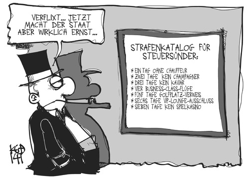 Cartoon: Steuersünder (medium) by Kostas Koufogiorgos tagged steuersünder,steuerflucht,reichtum,strafe,gesetz,fiskus,karikatur,koufogiorgos,steuersünder,steuerflucht,reichtum,strafe,gesetz,fiskus,karikatur,koufogiorgos