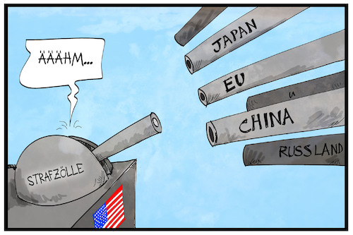 Cartoon: Strafzölle (medium) by Kostas Koufogiorgos tagged karikatur,koufogiorgos,cartoon,illustration,strafzölle,handel,handelskrieg,waffen,eu,europa,china,aufschub,gnadenfrist,usa,wirtschaft,stahl,aluminium,karikatur,koufogiorgos,cartoon,illustration,strafzölle,handel,handelskrieg,waffen,eu,europa,china,aufschub,gnadenfrist,usa,wirtschaft,stahl,aluminium