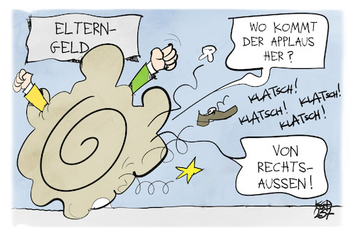 Cartoon: Streit um das Elterngeld (medium) by Kostas Koufogiorgos tagged karikatur,koufogiorgos,elterngeld,streit,rechts,applaus,gruene,fdp,karikatur,koufogiorgos,elterngeld,streit,rechts,applaus,gruene,fdp