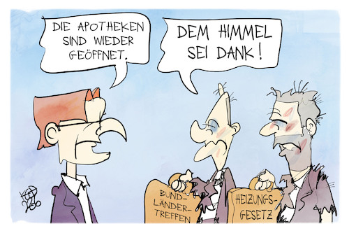 Cartoon: Streitfeld Politik (medium) by Kostas Koufogiorgos tagged karikatur,koufogiorgos,streit,verletzung,apotheke,lauterbach,habeck,scholz,heizungsgesetz,karikatur,koufogiorgos,streit,verletzung,apotheke,lauterbach,habeck,scholz,heizungsgesetz