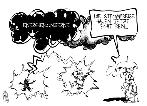 Cartoon: Strompreise (medium) by Kostas Koufogiorgos tagged strompreis,blitz,energie,konzern,ökostrom,eeg,umlage,gewitter,mensch,kunde,verbraucher,karikatur,kostas,koufogiorgos,strompreis,blitz,energie,konzern,ökostrom,eeg,umlage,gewitter,mensch,kunde,verbraucher,karikatur,kostas,koufogiorgos