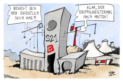 Cartoon: Stuttgart 21 (medium) by Kostas Koufogiorgos tagged karikatur,koufogiorgos,s21,stuttgart,bahnhof,bewegung,baustelle,termin,eröffnung,karikatur,koufogiorgos,s21,stuttgart,bahnhof,bewegung,baustelle,termin,eröffnung