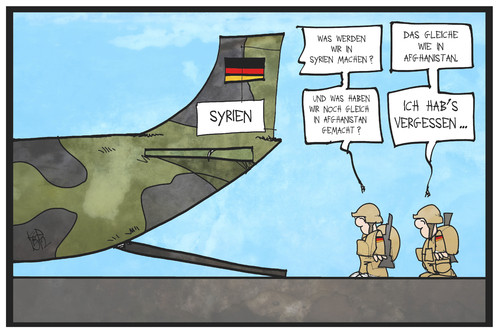 Cartoon: Syrien-Einsatz (medium) by Kostas Koufogiorgos tagged karikatur,koufogiorgos,illustration,cartoon,syrien,bundeswehr,afghanistan,transall,flugzeug,einsatz,krieg,konflikt,karikatur,koufogiorgos,illustration,cartoon,syrien,bundeswehr,afghanistan,transall,flugzeug,einsatz,krieg,konflikt