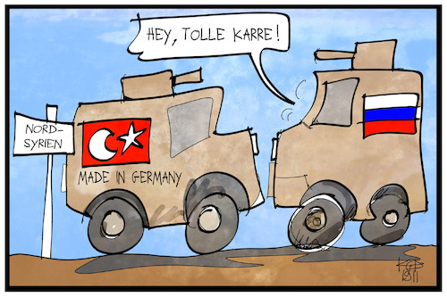 Cartoon: Syrien-Konflikt (medium) by Kostas Koufogiorgos tagged karikatur,koufogiorgos,illustration,cartoon,patrouille,syrien,kurdistan,tuerkei,russland,militär,krieg,konflikt,rüstungsgüter,waffen,karikatur,koufogiorgos,illustration,cartoon,patrouille,syrien,kurdistan,tuerkei,russland,militär,krieg,konflikt,rüstungsgüter,waffen