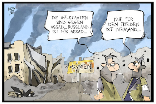 Cartoon: Syrien (medium) by Kostas Koufogiorgos tagged karikatur,koufogiorgos,illustration,cartoon,g7,assad,syrien,frieden,krieg,konflikt,ruine,zerstörung,russland,politik,zivilisten,karikatur,koufogiorgos,illustration,cartoon,g7,assad,syrien,frieden,krieg,konflikt,ruine,zerstörung,russland,politik,zivilisten