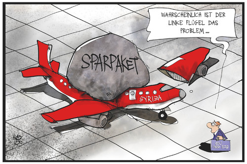 Cartoon: Syriza (medium) by Kostas Koufogiorgos tagged karikatur,koufogiorgos,cartoon,illustration,griechenland,flugzeug,sparpaket,syriza,flügel,regierung,partei,druck,europa,wirtschaft,krise,politik,problem,analyse,eu,karikatur,koufogiorgos,cartoon,illustration,griechenland,flugzeug,sparpaket,syriza,flügel,regierung,partei,druck,europa,wirtschaft,krise,politik,problem,analyse,eu