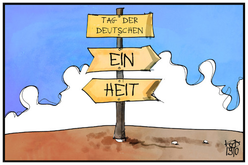 Cartoon: Tag der Deutschen Einheit (medium) by Kostas Koufogiorgos tagged karikatur,koufogiorgos,illustration,cartoon,einheit,wegweiser,ost,west,ddr,geschichte,deutschland,teilung,karikatur,koufogiorgos,illustration,cartoon,einheit,wegweiser,ost,west,ddr,geschichte,deutschland,teilung