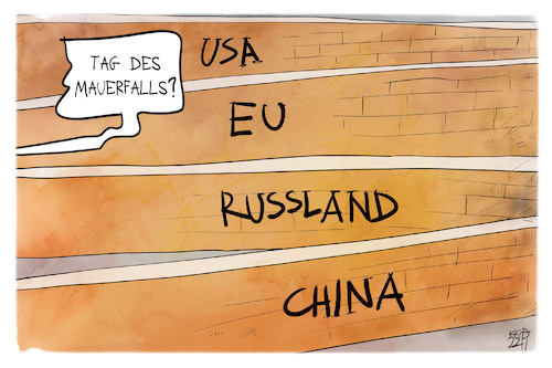 Cartoon: Tag des Mauerfalls (medium) by Kostas Koufogiorgos tagged karikatur,koufogiorgos,mauerfall,berlin,mauer,china,russland,eu,usa,grenze,karikatur,koufogiorgos,mauerfall,berlin,mauer,china,russland,eu,usa,grenze