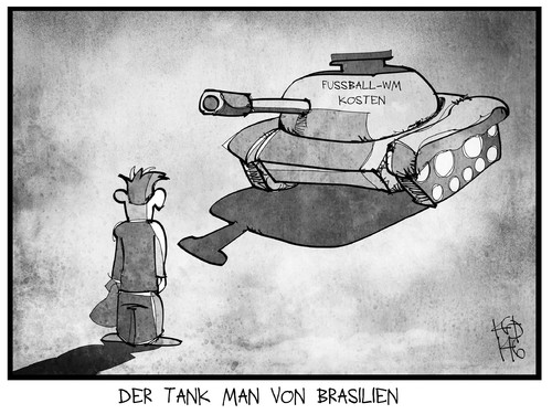 Cartoon: Tank Man von Brasilien (medium) by Kostas Koufogiorgos tagged karikatur,koufogiorgos,illustration,cartoon,brasilien,fußball,wm,weltmeisterschaft,fifa,tank,man,panzer,protest,widerstand,geld,kosten,sport,karikatur,koufogiorgos,illustration,cartoon,brasilien,fußball,wm,weltmeisterschaft,fifa,tank,man,panzer,protest,widerstand,geld,kosten,sport